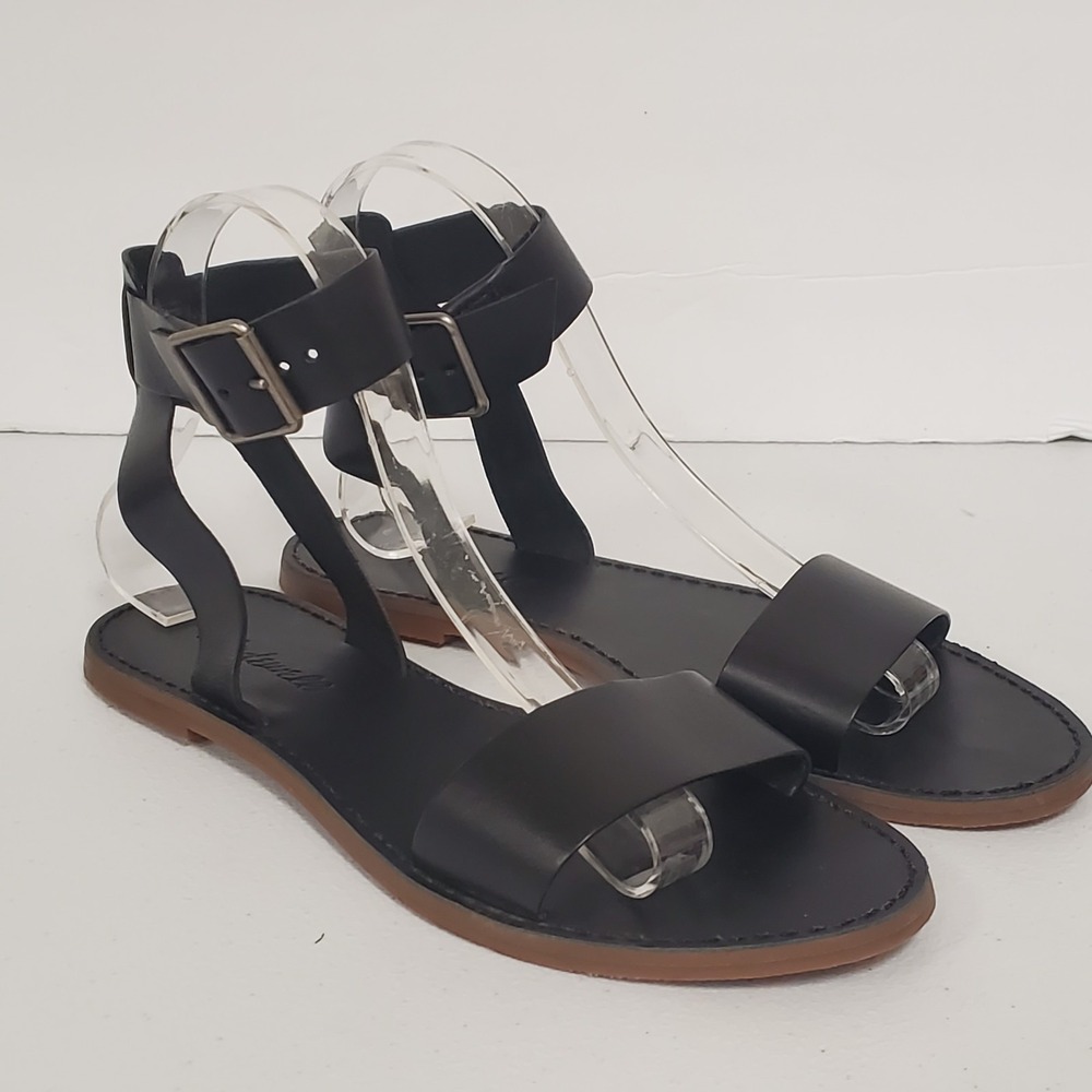 Madewell Womens Boardwalk Leather Strappy Sandals‎ Size 7.5 Black Buckle Summer